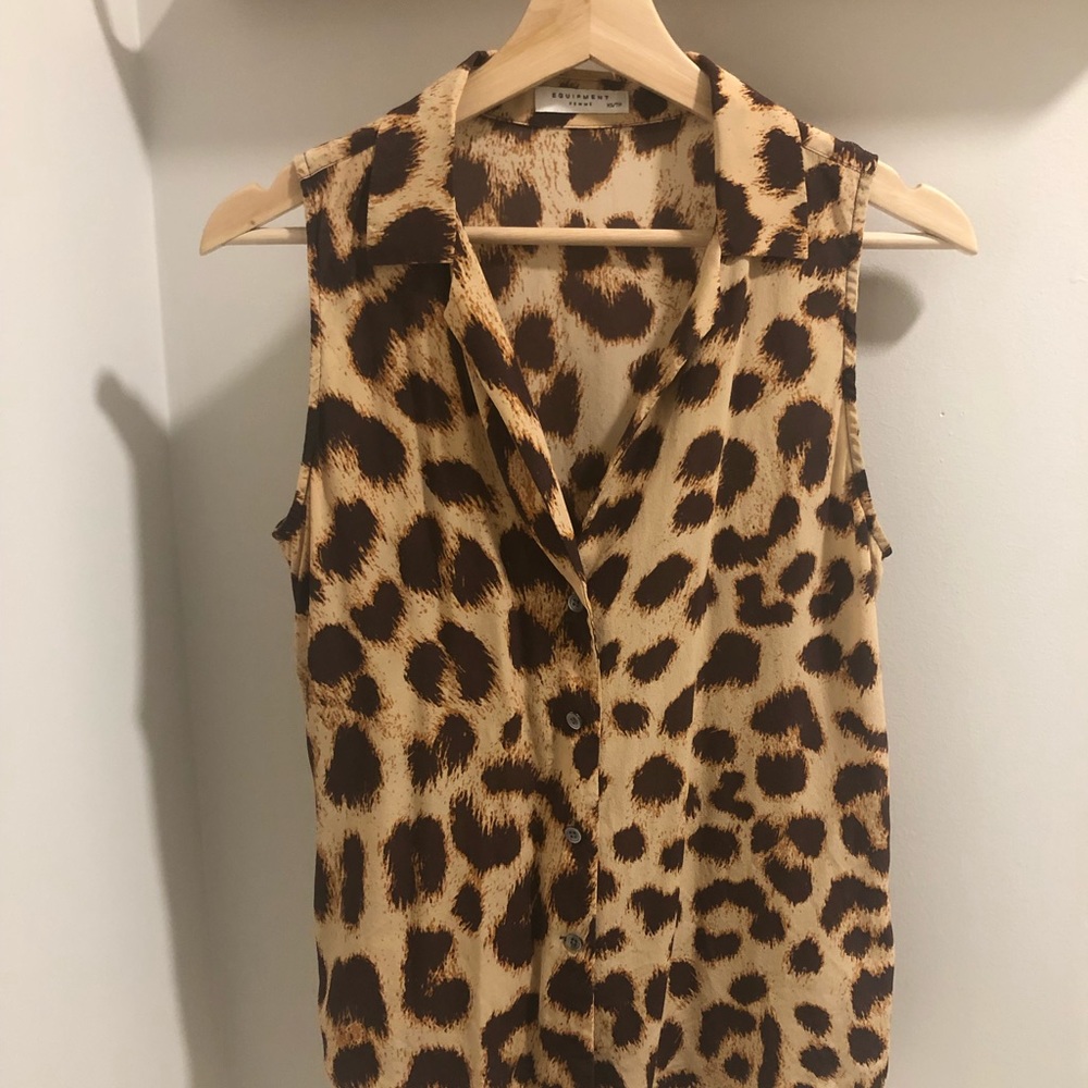 Equipment Leopard Print Sleeveless Blouse